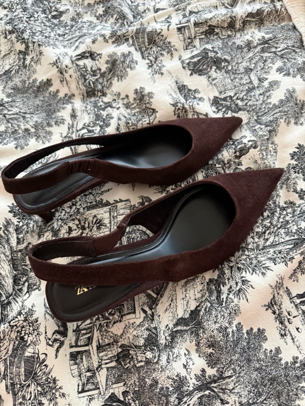 Zara Pointed Slingback Pumps in Dark Brown Suede